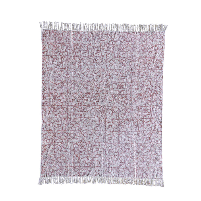 Handloom Cotton Throw w Light Brown Block Print