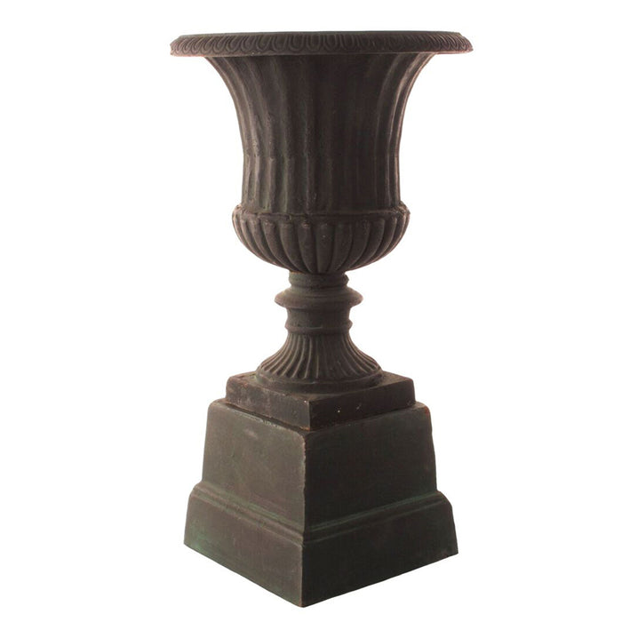 Fluted Urn with Pedestal, Green, Extra Large