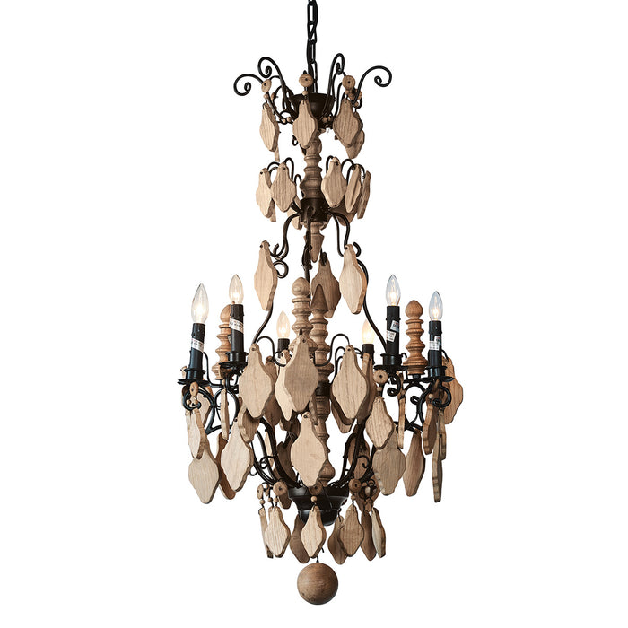 Oak Wood Crystal Chandelier Small