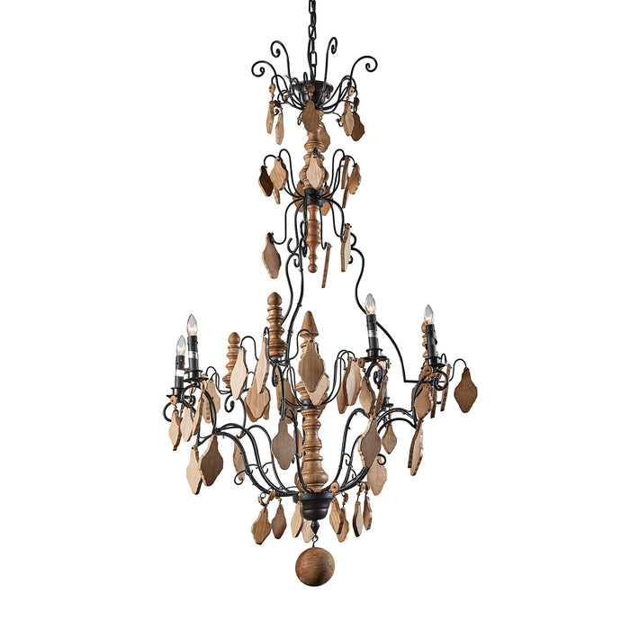 Oak Wood Crystal Chandelier Large