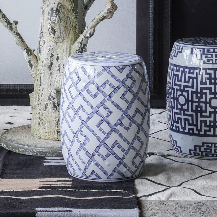 Jingdezhen Hand-Painted Garden Stool With Bamboo