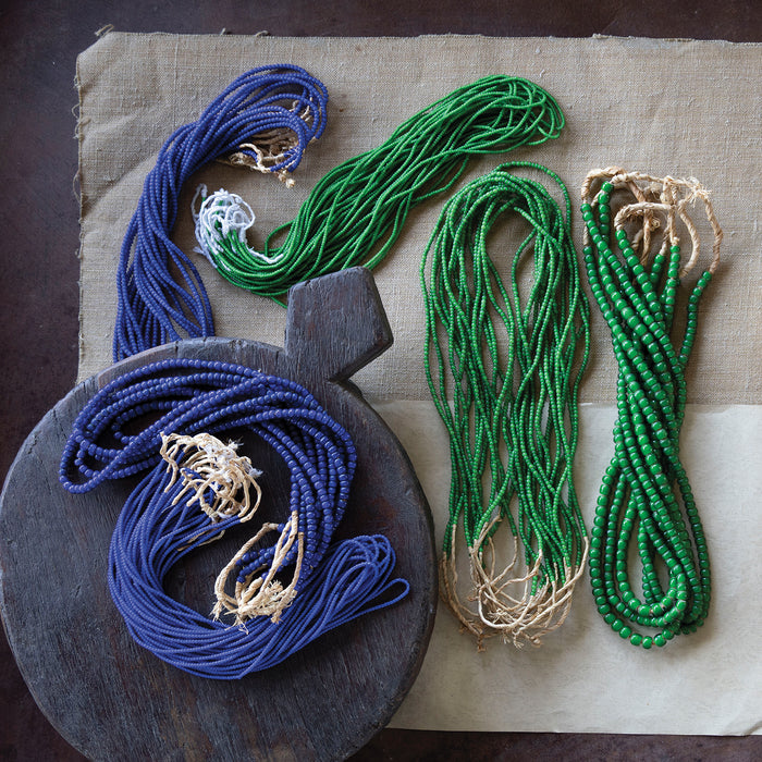 White Heart Glass Bead Green