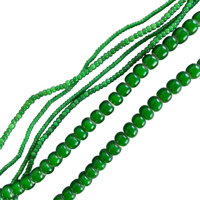 White Heart Glass Bead Green