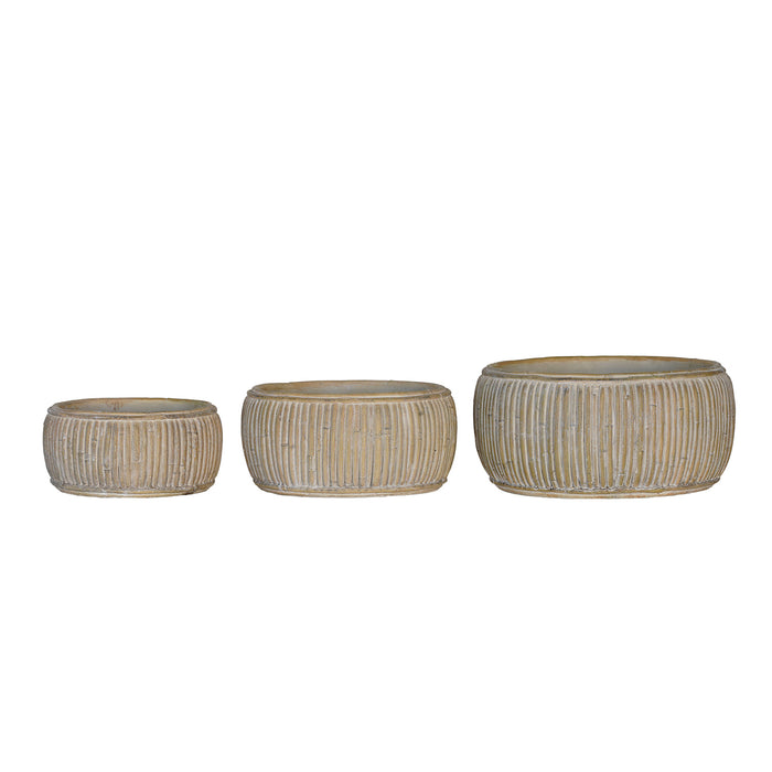 Concrete Faux Rattan Planter, Shallow