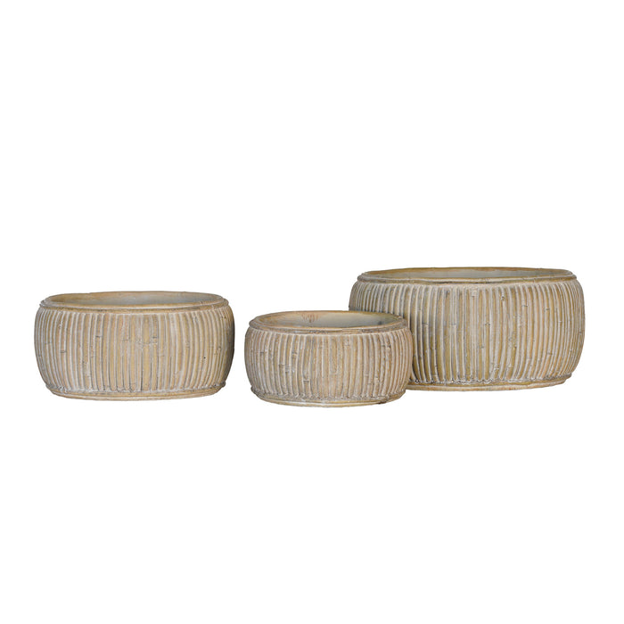 Concrete Faux Rattan Planter, Shallow