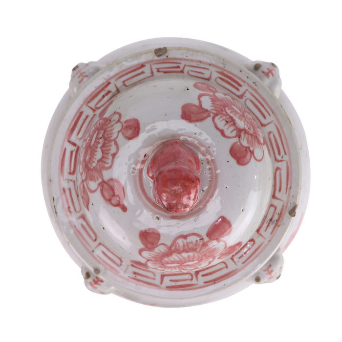Jingdezhen Hand-Painted Temple Jar, Red with Flowers