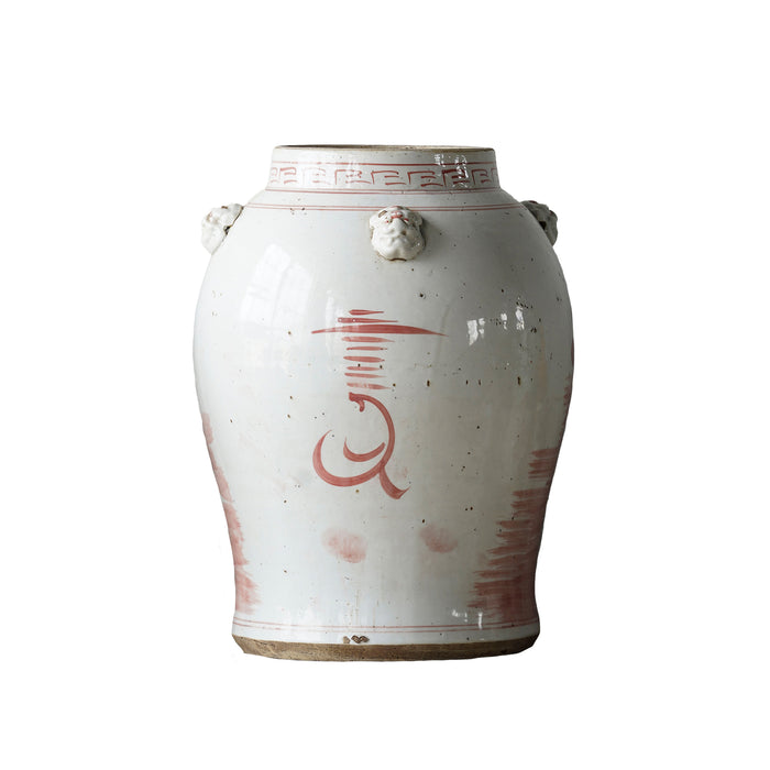 Jingdezhen Hand-Painted Temple Jar, Red with Flowers
