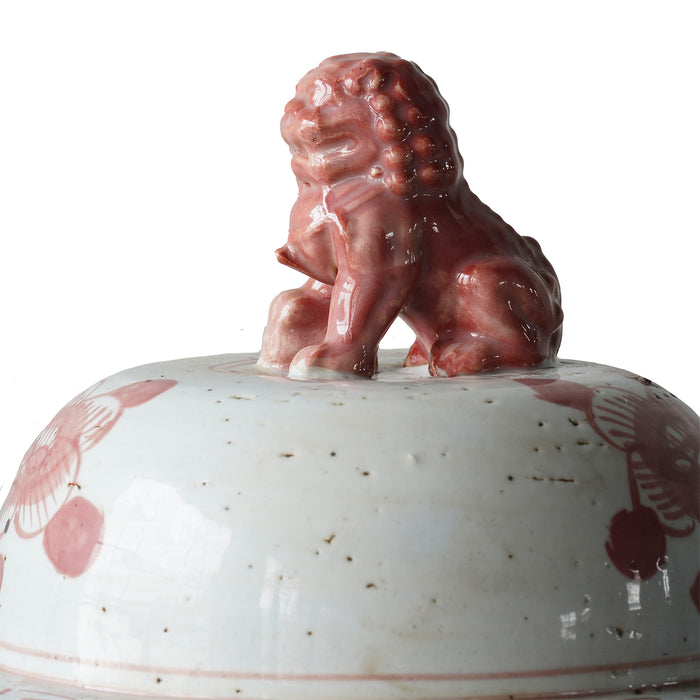 Jingdezhen Hand-Painted Temple Jar, Red with Flowers