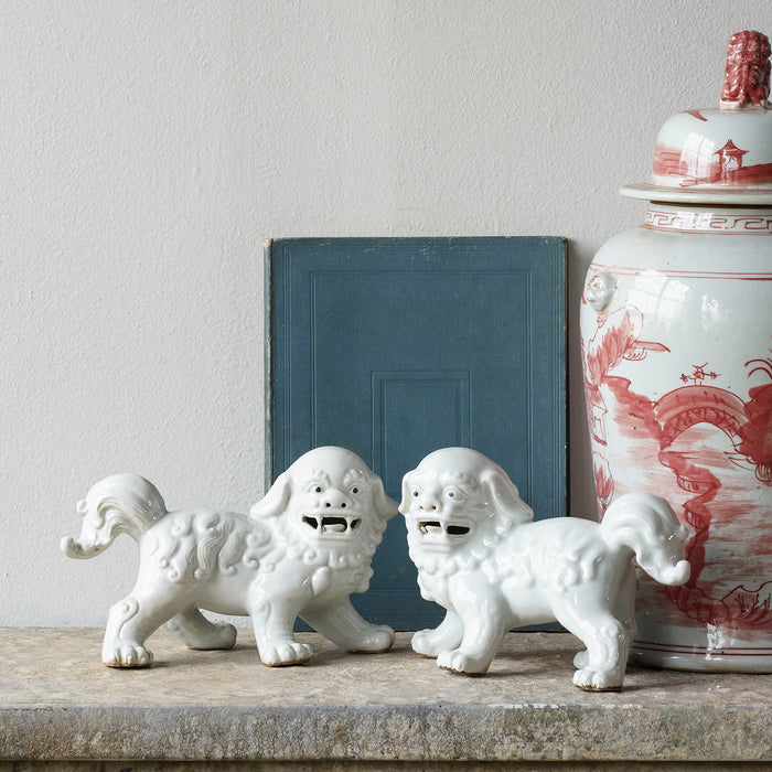 Jingdezhen Porcelain Lion Standing, Pair