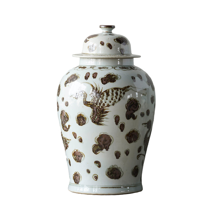 Jingdezhen Hand-Painted Temple Jar, Brown with Phoenix