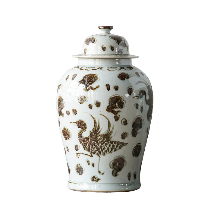 Jingdezhen Hand-Painted Temple Jar, Brown with Phoenix
