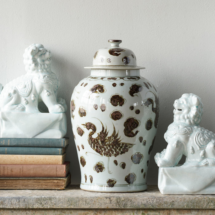 Jingdezhen Hand-Painted Temple Jar, Brown with Phoenix