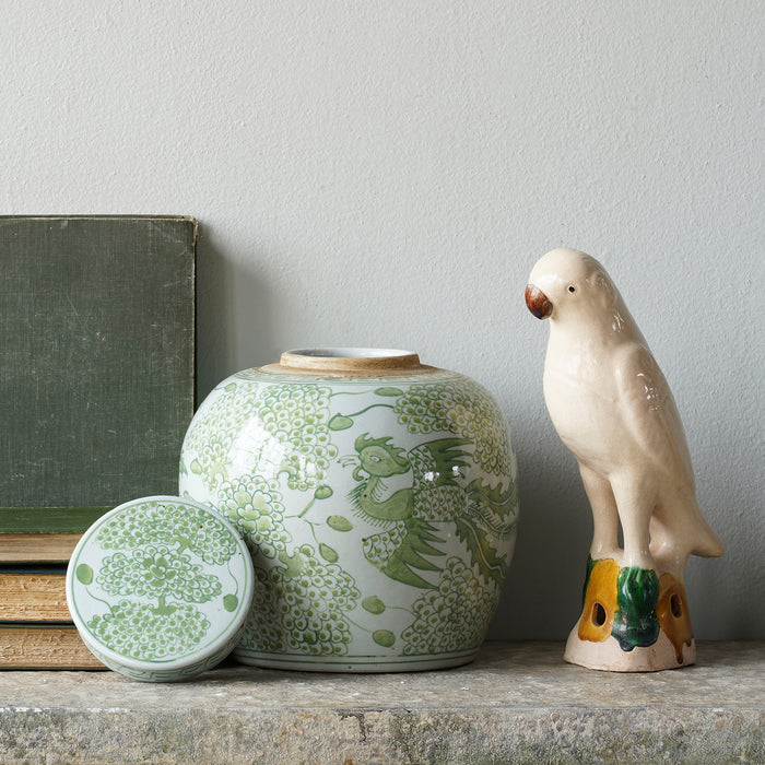 Jingdezhen Hand-Painted Ginger Jar, Green with Bird