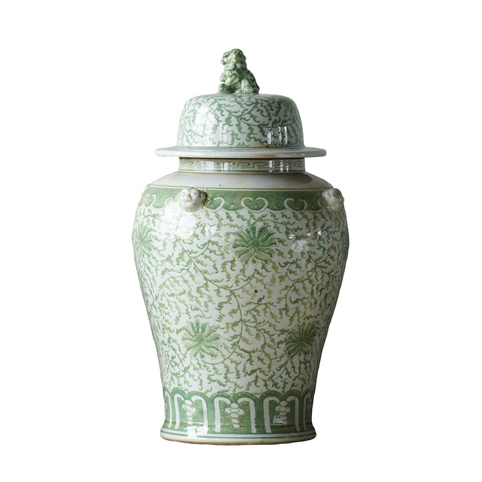 Jingdezhen Hand-Painted Temple Jar, Green with Flower