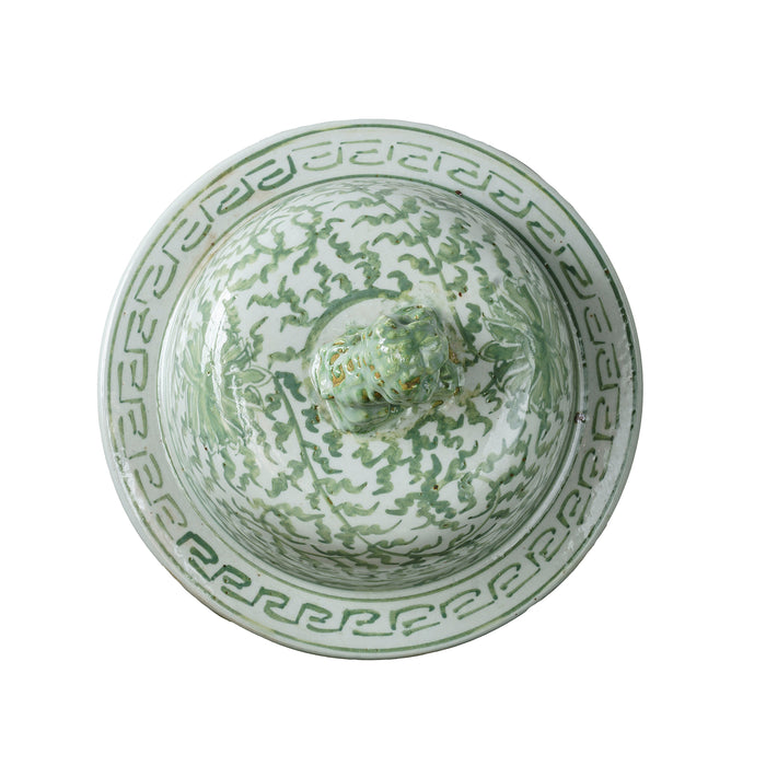 Jingdezhen Hand-Painted Temple Jar, Green with Flower