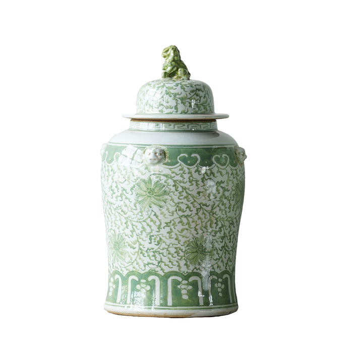 Jingdezhen Hand-Painted Temple Jar, Green with Flower