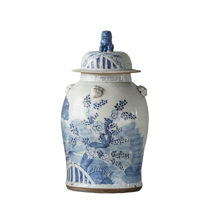 Jingdezhen Hand-Painted Temple Jar, Blue with Tree