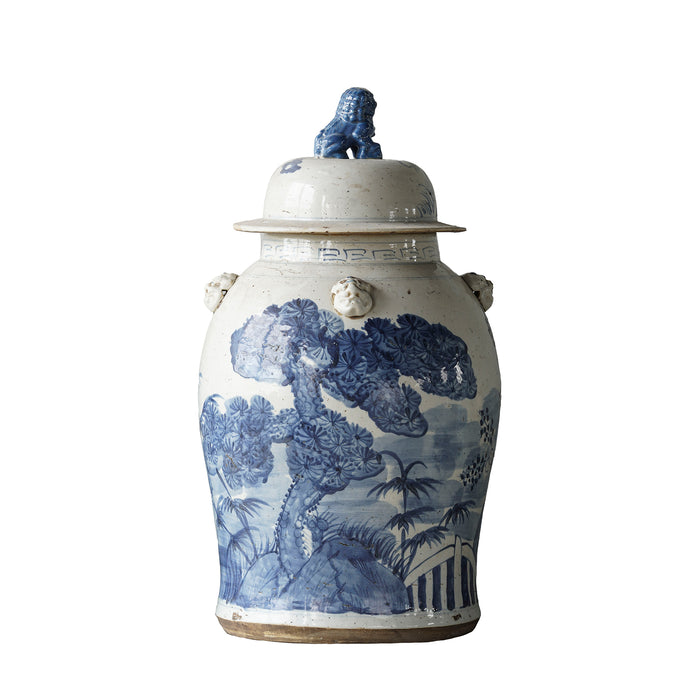 Jingdezhen Hand-Painted Temple Jar, Blue with Tree