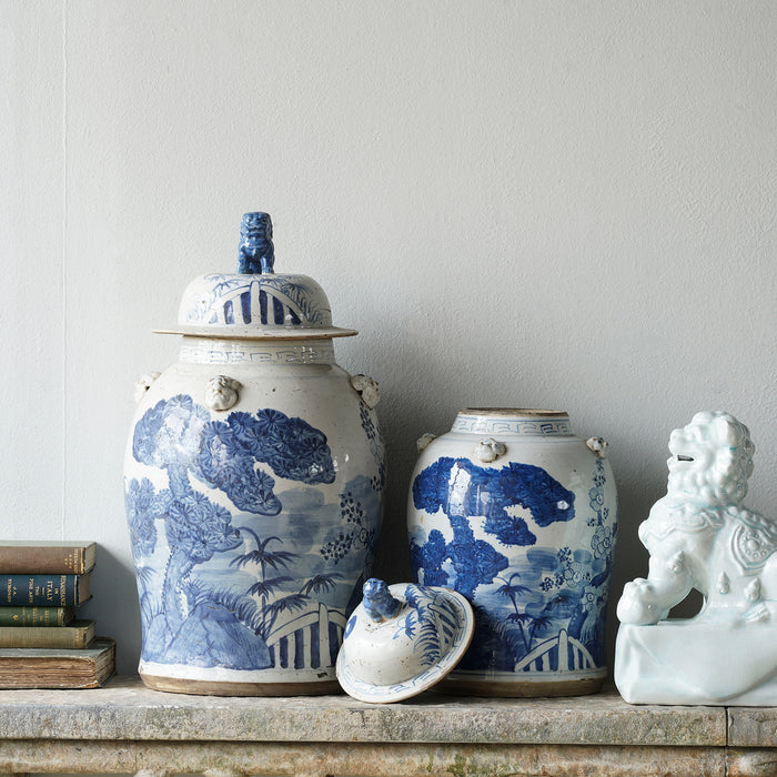 Jingdezhen Hand-Painted Temple Jar, Blue with Tree