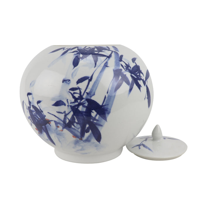 Jingdezhen Hand-Painted Ginger Jar, Blue With Bamboo