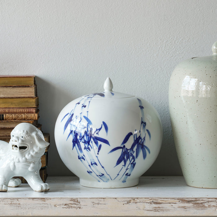 Jingdezhen Hand-Painted Ginger Jar, Blue With Bamboo