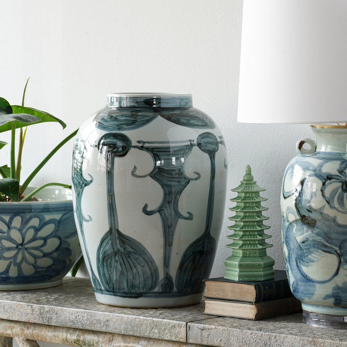 Jingdezhen Hand-Painted Jar With Horn and Lute Design