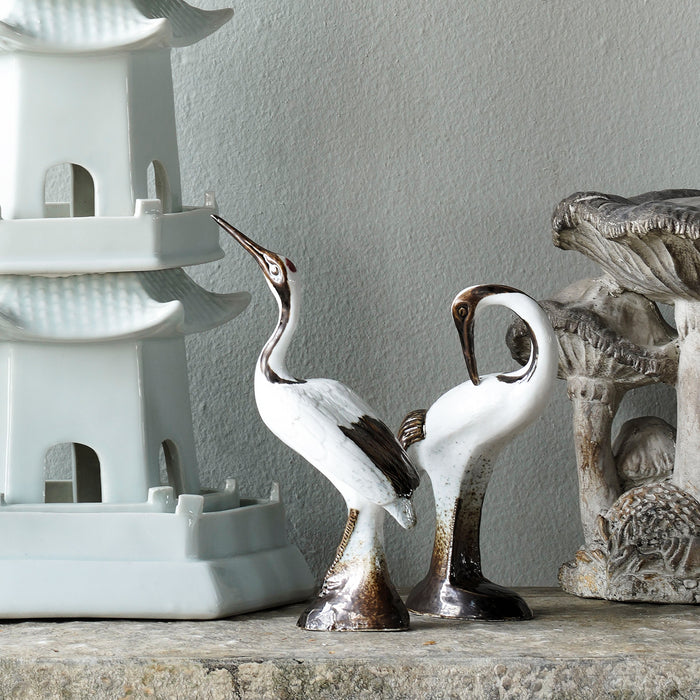 Ceramic Crane Statue Neck Turned