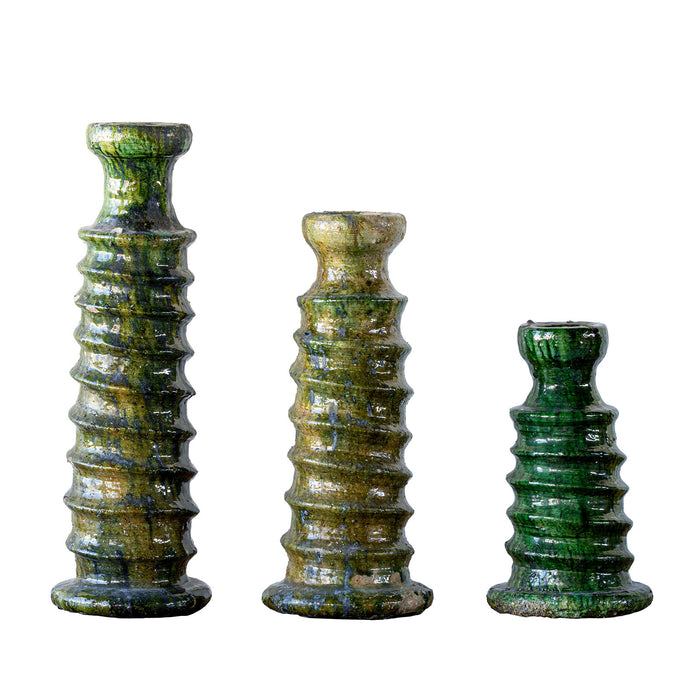 Tamegroute Ribbed Candle Stand, Green