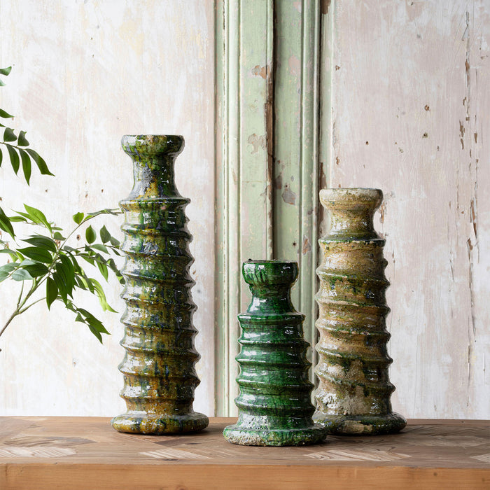 Tamegroute Ribbed Candle Stand, Green