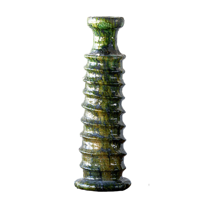 Tamegroute Ribbed Candle Stand, Green