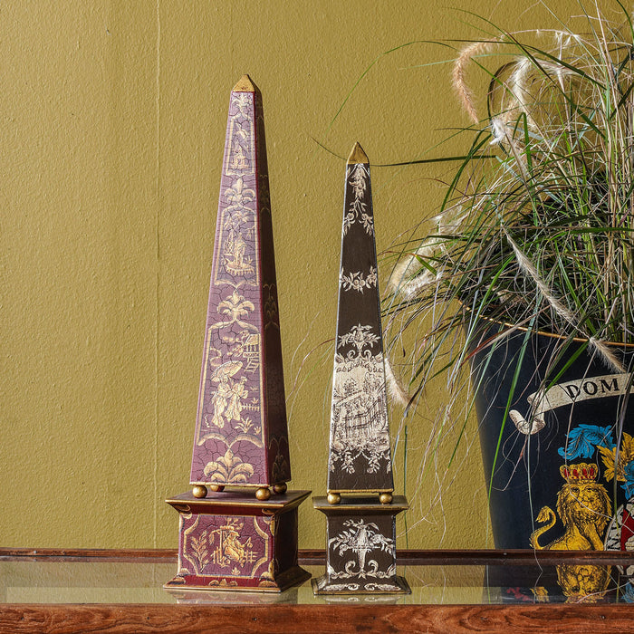 Hand-Painted Toile Obelisk