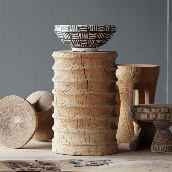 Ribbed Teak Side Table