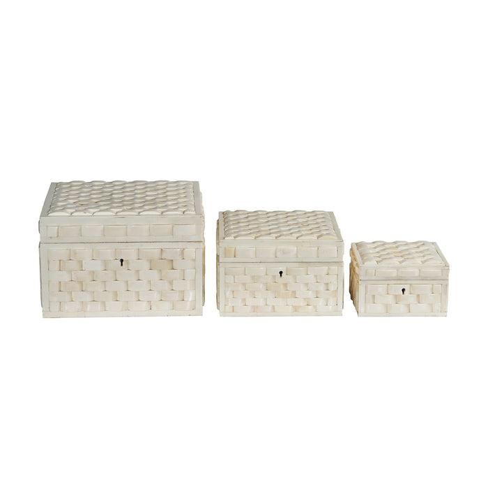 Basket Weave Bone Box, Set 3