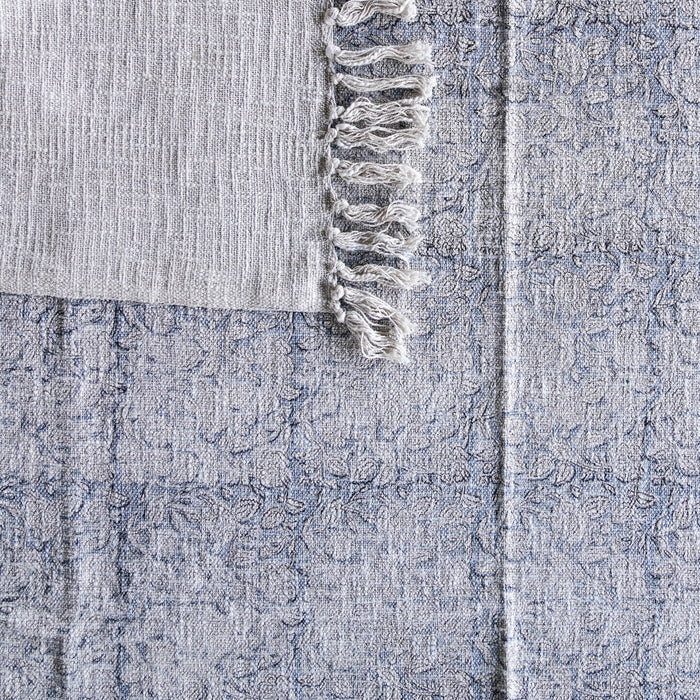 Handloom Cotton Throw w Blue Block Print
