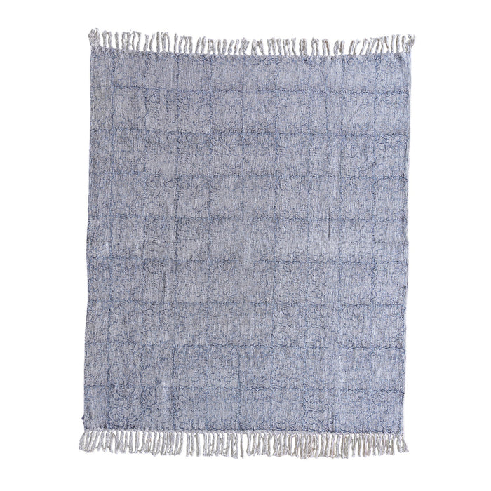 Handloom Cotton Throw w Blue Block Print