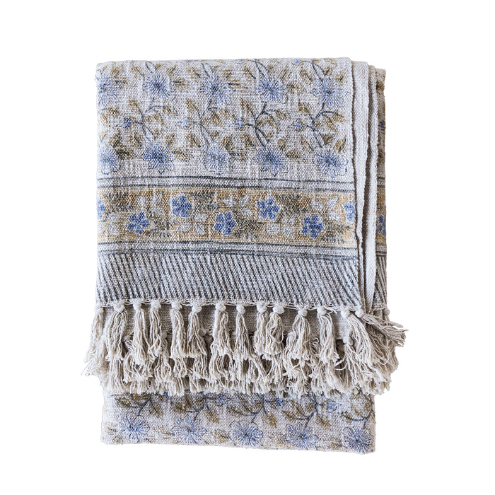 Handloom Cotton Throw w Multicolor Block Print