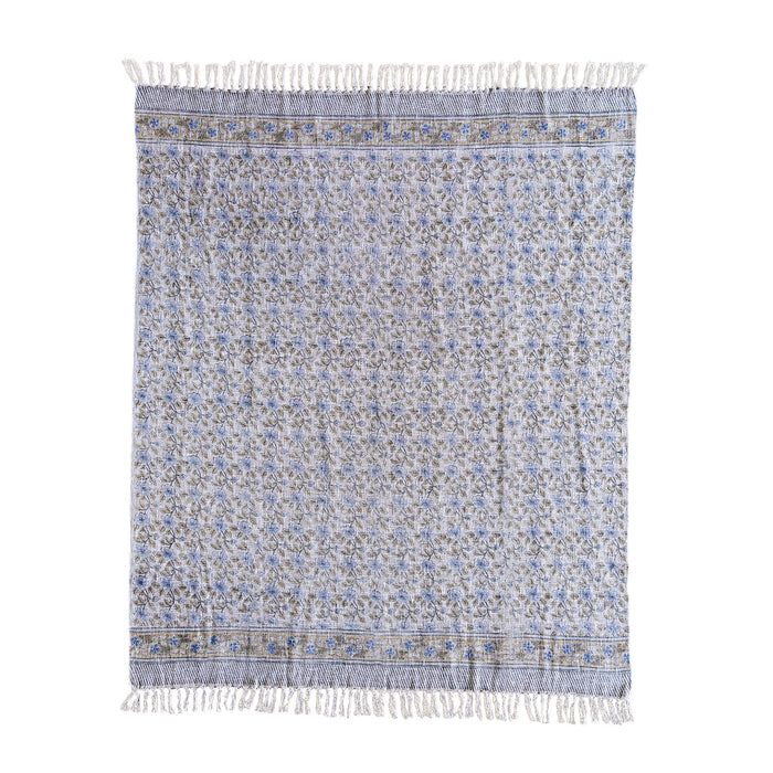 Handloom Cotton Throw w Multicolor Block Print