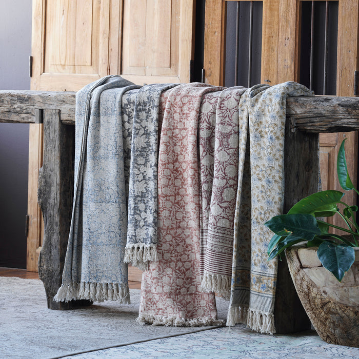 Handloom Cotton Throw w Multicolor Block Print