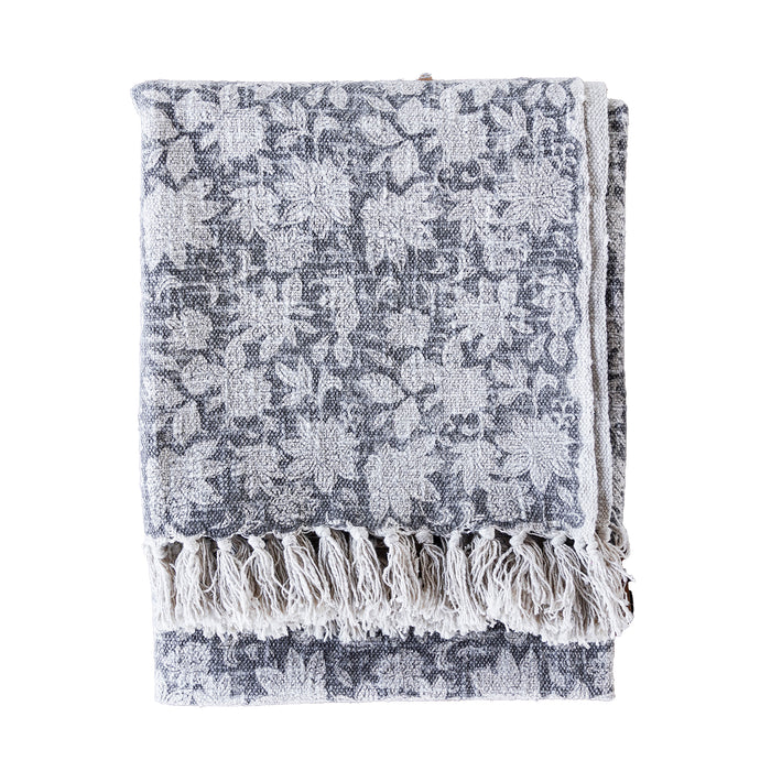 Handloom Slub Throw w Black Block Print