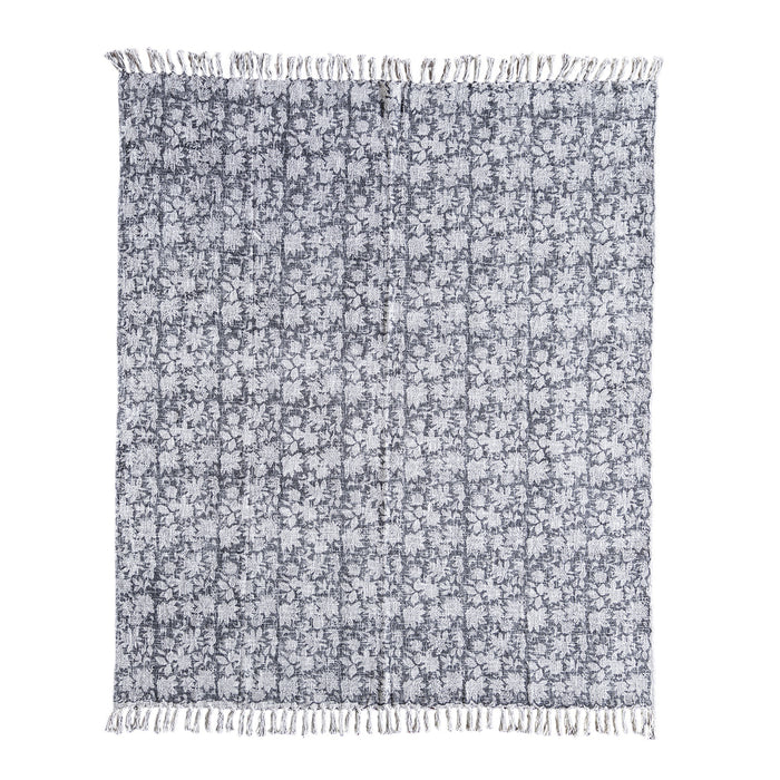 Handloom Slub Throw w Black Block Print