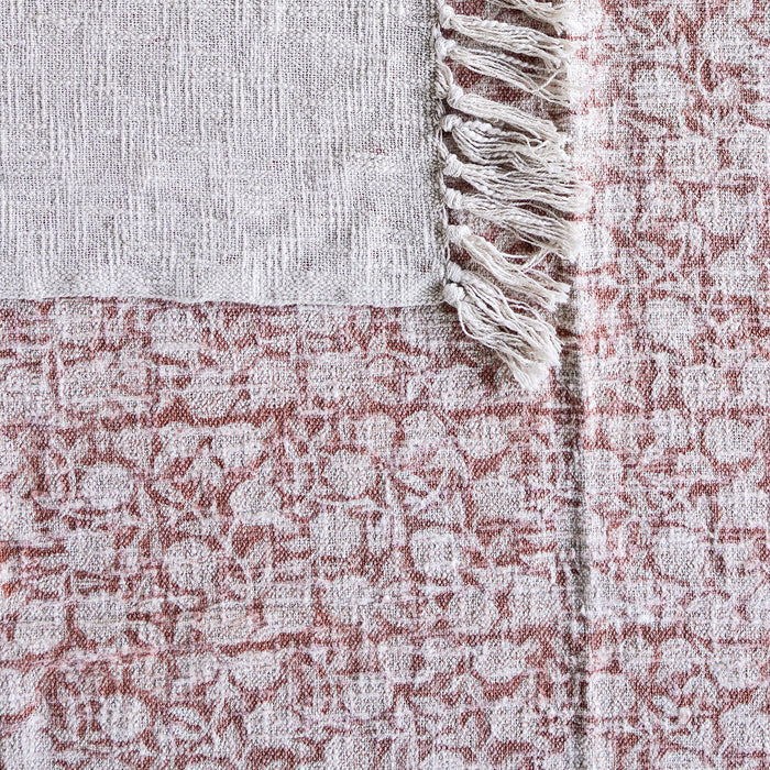 Handloom Cotton Throw w Light Brown Block Print