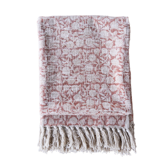 Handloom Cotton Throw w Light Brown Block Print