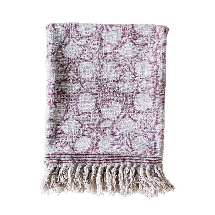 Handloom Cotton Throw w Blush Floral