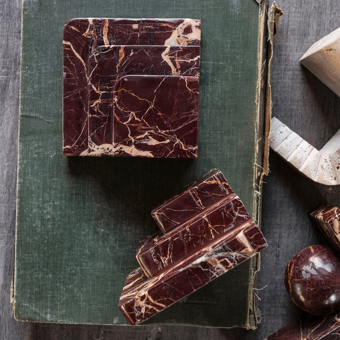 Rosso Levanto Art Deco Bookend, Pair