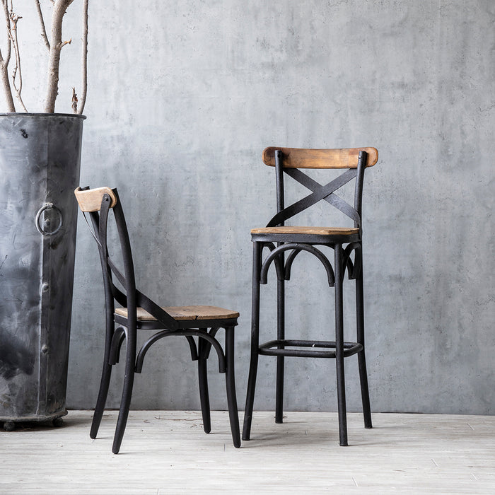 Crossroads Bar Stool with Iron, Black