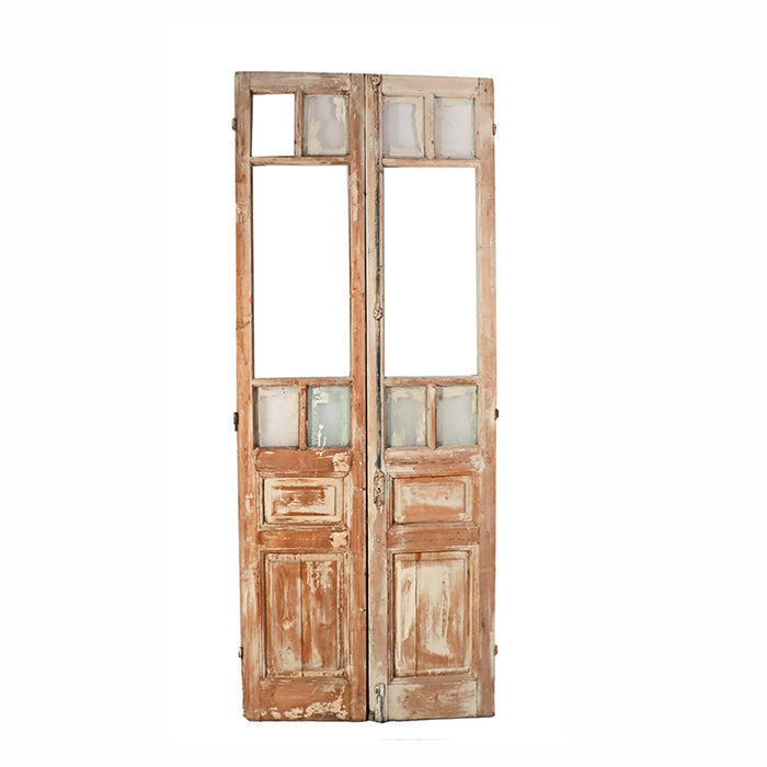Egyptian Panel Door with Panes, Pair, Stripped