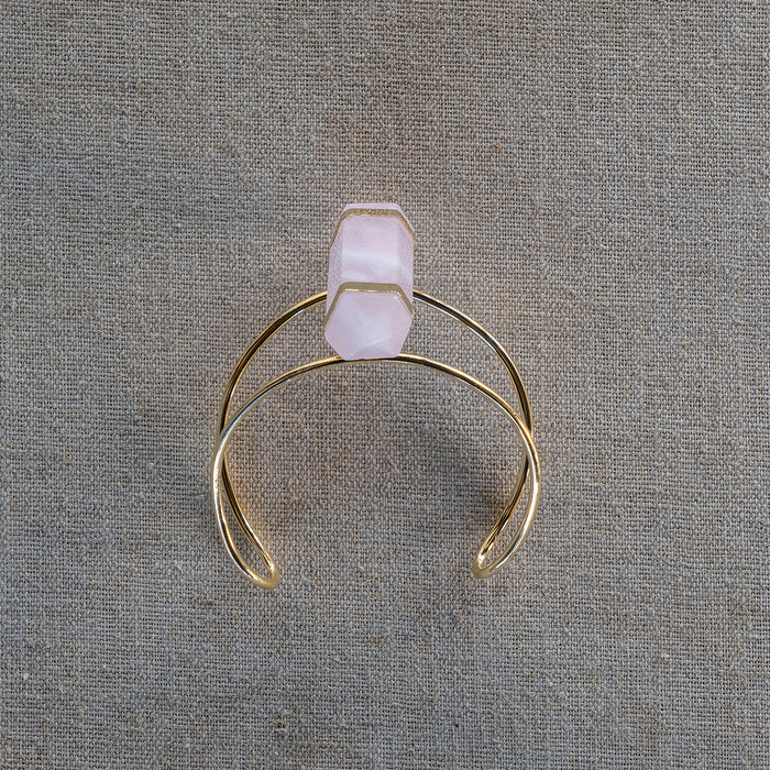 Wire Cuff Bracelet Rose Quartz Gold