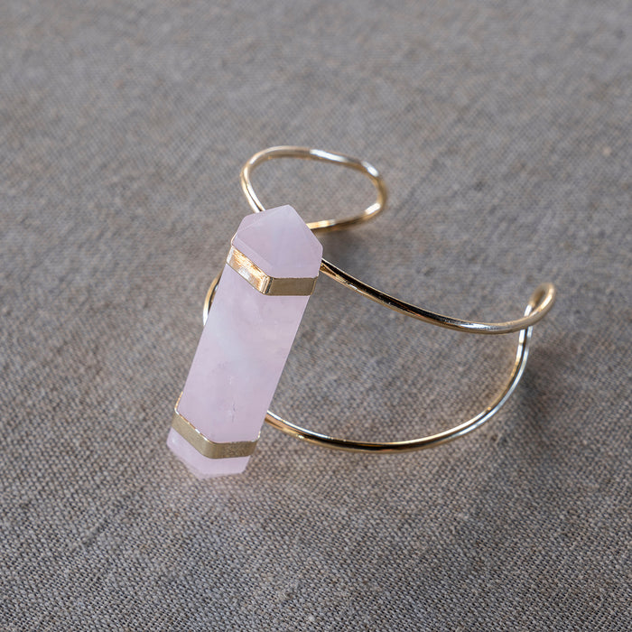 Wire Cuff Bracelet Rose Quartz Gold