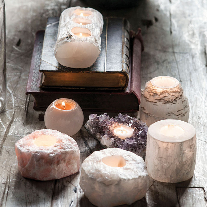 Selenite Candle Stand, Tower