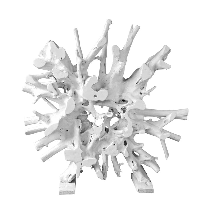 Teak Root Sculpture, White, Round, Large